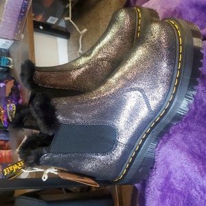 Dr. Martens Metallic Glitter Platform Chelsea Boots in Black/Silver